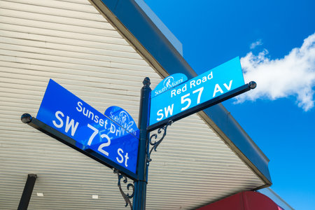Cityscape sign view of downtown South Miami.のeditorial素材
