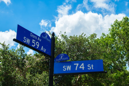 Cityscape sign view of downtown South Miami.のeditorial素材