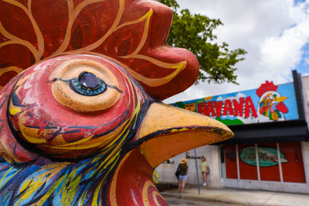 Miami, Florida USA - July 22, 2019: Colorful artwork on display along the popular Calle Ocho in historic Little Havana.のeditorial素材