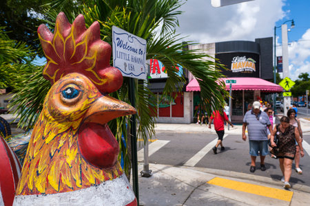 Miami, Florida USA - July 22, 2019: Colorful artwork on display along the popular Calle Ocho in historic Little Havana.のeditorial素材