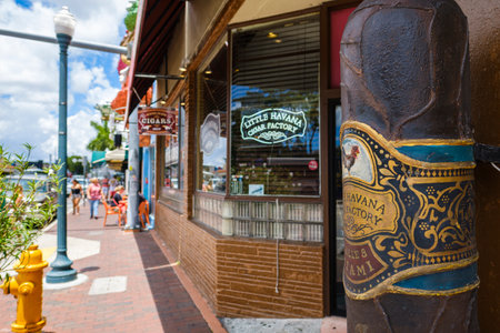 Miami, Florida USA - July 22, 2019: Cityscape view in Little Havana, a popular tourist destination in the historic Eight Street area, with cigar shops and retail stores.のeditorial素材