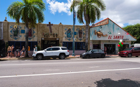 Miami, Florida USA - July 22, 2019: Little Havana is a popular tourist destination in the historic Eight Street area with colorful store fronts and restaurants.のeditorial素材