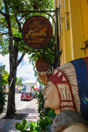 Miami, Florida USA - July 22, 2019: Cityscape view in Little Havana, a popular tourist destination in the historic Eight Street area, with cigar shops and retail stores.のeditorial素材