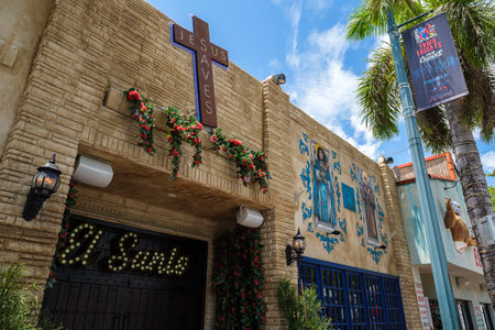 Miami, Florida USA - July 22, 2019: Little Havana is a popular tourist destination in the historic Eight Street area with colorful store fronts and restaurants.のeditorial素材