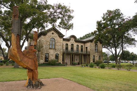 Fredericksburg, Texas USA - October 28, 2019: Vintage limestone courthouse building built in 1882 is now a library in this small Texas Hill Country town.のeditorial素材