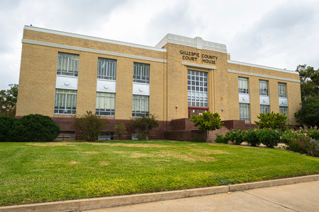 Fredericksburg, Texas USA - October 28, 2019: Vintage 1939 court house building in this small Texas Hill Country town.のeditorial素材