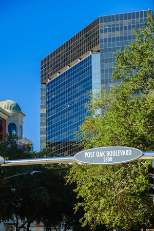 Cityscape sign view in the uptown Houston, Texas business district.のeditorial素材