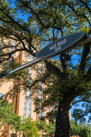 Cityscape sign view in the uptown Houston, Texas business district.のeditorial素材