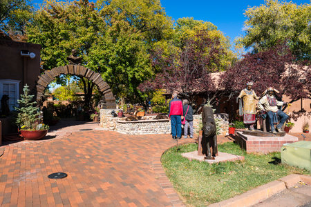 Santa Fe, New Mexico USA - October 23, 2019: Popular Canyon Road in the downtown district is lined with art galleries and sculpture exhibits along the road.のeditorial素材