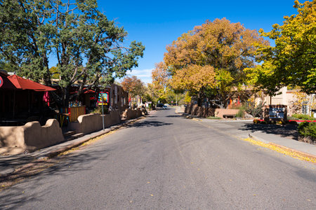 Santa Fe, New Mexico USA - October 23, 2019: Popular Canyon Road in the downtown district is lined with art galleries and sculpture exhibits along the road.のeditorial素材