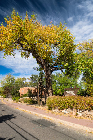Santa Fe, New Mexico USA - October 23, 2019: Popular Canyon Road in the downtown district is lined with art galleries and sculpture exhibits along the road.のeditorial素材