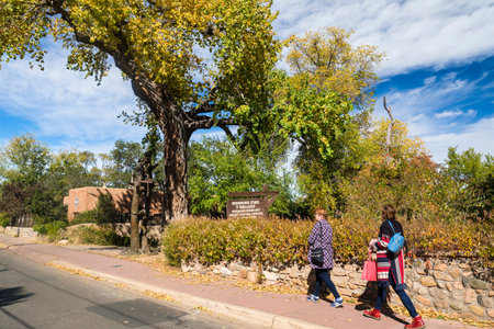 Santa Fe, New Mexico USA - October 23, 2019: Popular Canyon Road in the downtown district is lined with art galleries and sculpture exhibits along the road.のeditorial素材