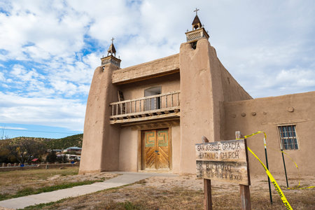 Las Trampas, New Mexico USA - October 23, 2019: The original San Jose de Gracia Church was constructed in 1670 in the Spanish colonial pueblo mission style.のeditorial素材
