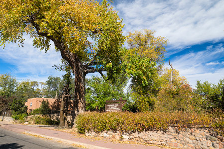 Santa Fe, New Mexico USA - October 23, 2019: Popular Canyon Road in the downtown district is lined with art galleries and sculpture exhibits along the road.のeditorial素材