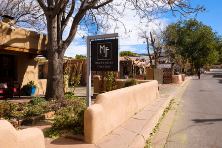 Santa Fe, New Mexico USA - October 23, 2019: Popular Canyon Road in the downtown district is lined with art galleries and sculpture exhibits along the road.のeditorial素材