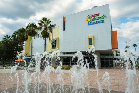 Tampa, Florida USA - September 26, 2019: Cityscape view in the downtown district at the popular Glazer Children's Museum on Ashley Drive.のeditorial素材