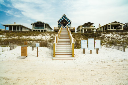 Seaside, Florida USA - March 29, 2016: Beautiful waterfront vacation homes in this North Florida panhandle coastal community.のeditorial素材