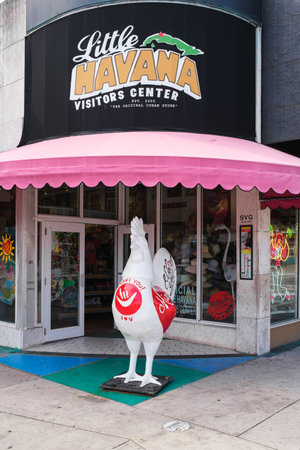 Miami, Florida USA - February 1, 2022: Cityscape scene along popular Calle Ocho in historic Little Havana with cigar shops and restaurants.のeditorial素材