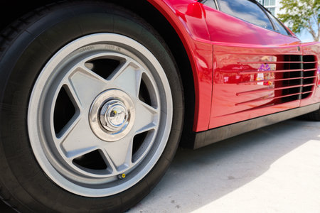 Miami, Florida USA - February 20, 2022: Close up view of the rear of a exotic Italian Pagani Huayra...