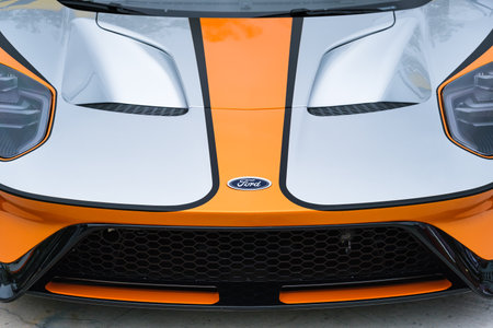 Miami, Florida USA - February 20, 2022: Close up view of the rear of a exotic Italian Pagani Huayra...