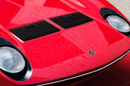 Miami, Florida USA - February 20, 2022: Close up view of the rear of a exotic Italian Pagani Huayra...