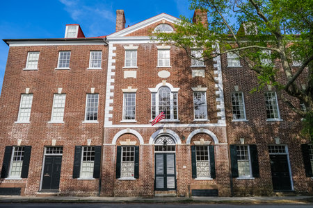 Charleston, South Carolina USA - May 1, 2022: Beautiful vintage architecture of the residential French Quarter district.のeditorial素材