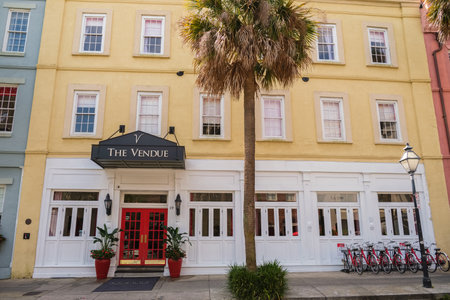 Charleston, South Carolina USA - May 3, 2022: The Vendue, a vintage boutique hotel, located in the historic downtown district.のeditorial素材
