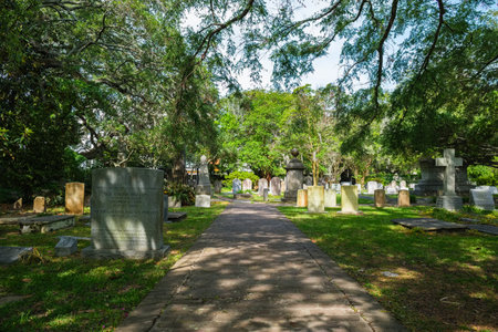 Charleston, South Carolina USA - May 3, 2022: The St. Philip's Church West Cemetery dating back to the 1800s in the historic French Quarter district.のeditorial素材