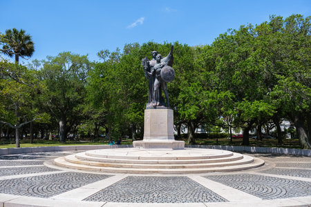 Charleston, South Carolina USA - May 3, 2022: The monument dedicated to the Confederate Defenders of Charleston at Fort Sumter located in the White Point Garden.のeditorial素材