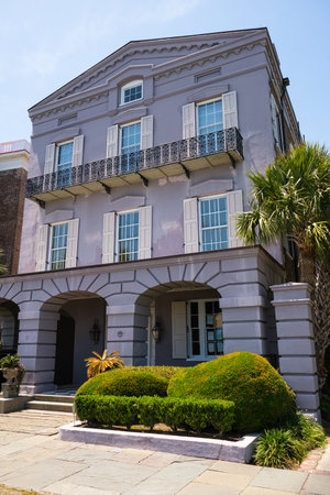 Charleston, South Carolina USA - May 3, 2022: Beautiful vintage architecture of the residential French Quarter district.のeditorial素材