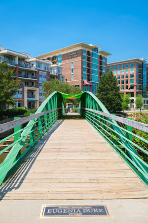 Greenville, South Carolina USA - May 4, 2022: Downtown cityscape view of Falls Park at the Reedy in this charming southern town.のeditorial素材