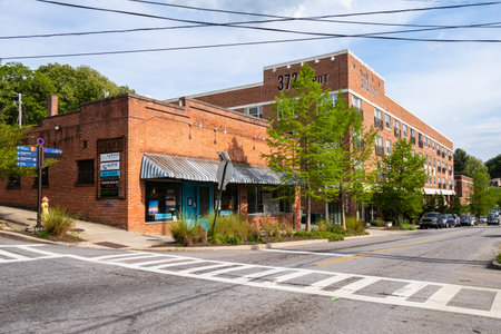 Asheville, North Carolina USA - May 5, 2022: The River Arts District in this popular small town visitor destination in the Blue Ridge mountains.のeditorial素材
