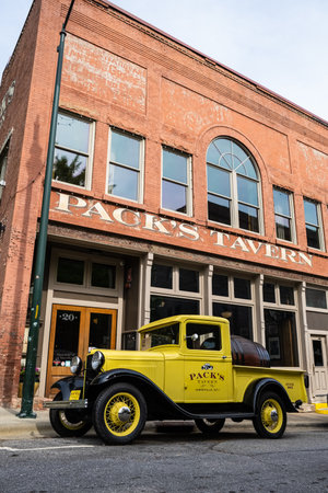 Asheville, North Carolina USA - May 5, 2022: Cityscape of the downtown retail urban district of this popular small town visitor destination in the Blue Ridge mountains.のeditorial素材
