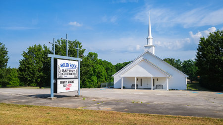 Cleveland, Georgia USA - May 16, 2022: The Solid Rock Baptist Church, a rural small town church in the northern region of the state.のeditorial素材