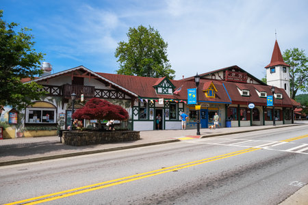 Helen, Georgia USA - May 16, 2022: Cityscape view of the Bavarian style architecture in this small mountain town in the northeast region of the stateのeditorial素材