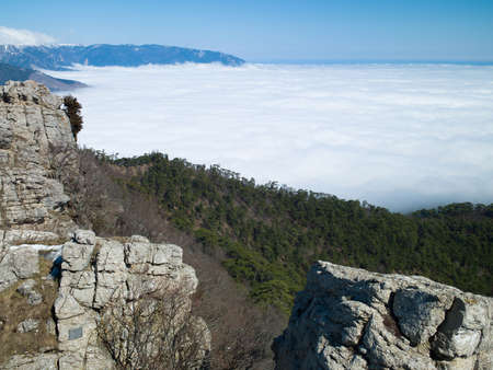 Landscape in the Crimea against the clouds in the winterの写真素材