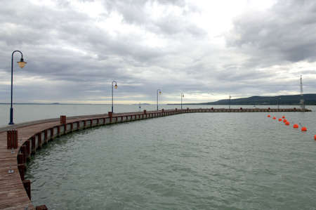 oceanside a long wooden bridge sceneryの写真素材