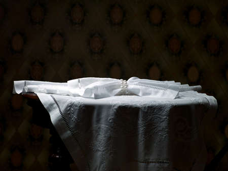 cloth on the empty table originally postedの写真素材