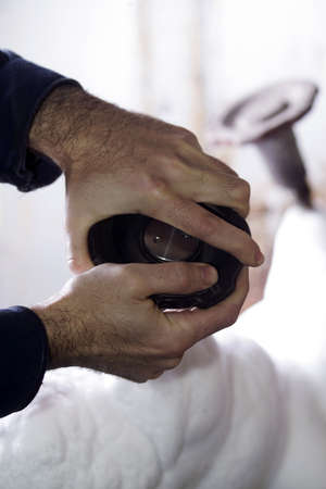 man's hands on after a hard work