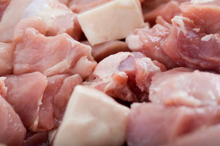 Photo of small pieces of pork meat on the farmの写真素材