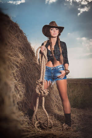 woman at the hayの写真素材