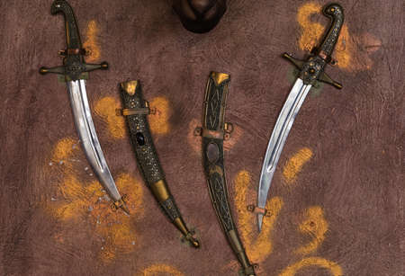 Georgian vintage knives hanging on the wallの写真素材