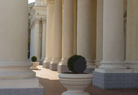 Beautiful architectural columns at the entrance of the building in Sevastopolの写真素材