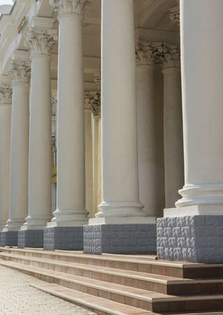 Beautiful architectural columns at the entrance of the building in Sevastopol