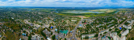 View from the height of the town of Alyoshki. Kherson region. Shooting with quadrocopterの写真素材