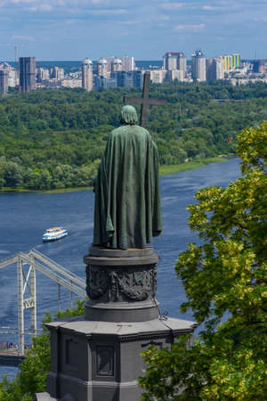 Monument to Vladimir in Kiev on the background of the Dnieper River.のeditorial素材
