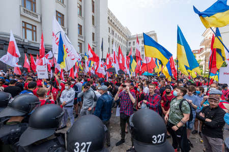 Peaceful rally of the party of Anatoly Sharia near the office of the president. 06/17/2020 Kiev, Ukraineのeditorial素材