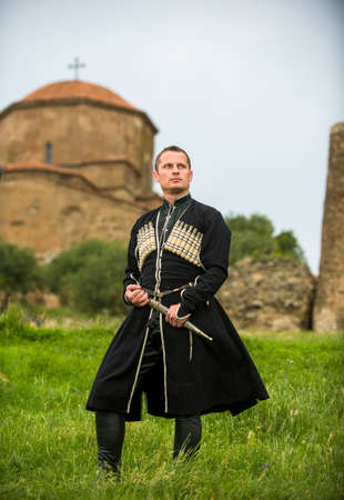 A man in the national dress of Georgia, Mtskhetaの写真素材