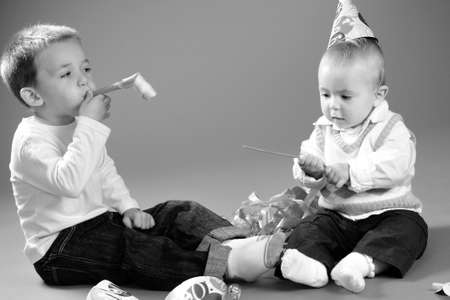 white boys celebrating birthdayの写真素材