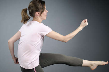 woman practicing boxing movementsの写真素材